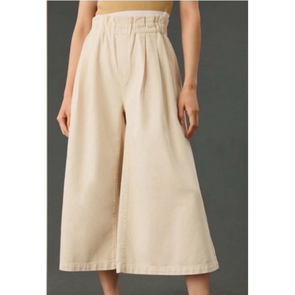 Anthropologie Pilcro Culottes Size XXS Cream Wide Leg Paperbag Waist Cropped